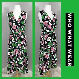 Who What Wear Ruffle Wrap Dress Bright Bold Floral Pretty Spring Summer SZ Small